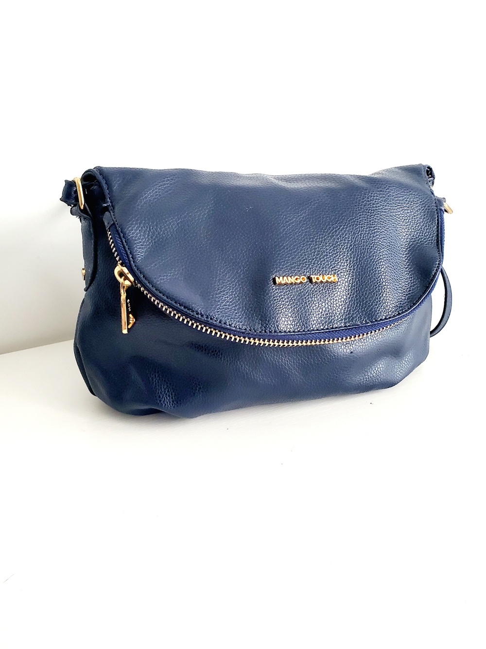 Mango Touch Navy Vegan Leather Crossbody with Gold Hardware